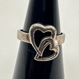 Sterling Silver Double Heart Ring Engraved "Two by Two, Me & You" Size 8